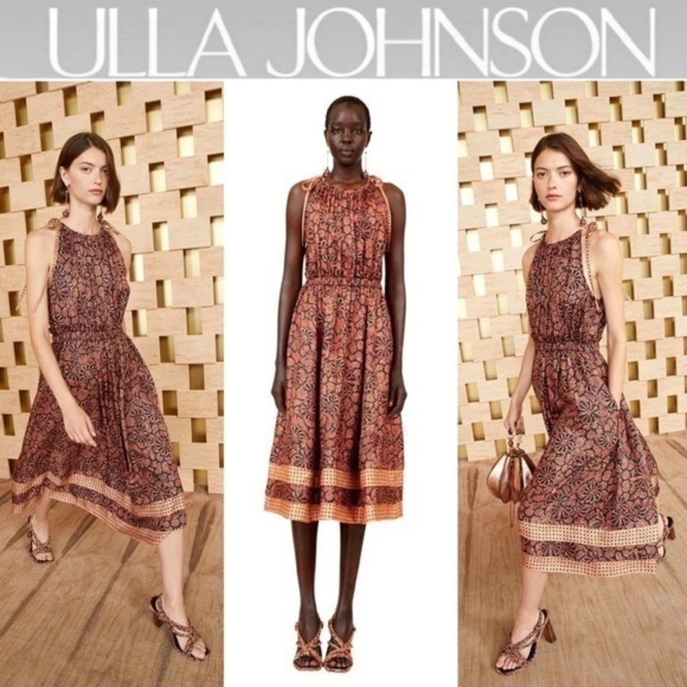 ULLA JOHNSON Mika Print Halter Neck Silk Blend Midi Dress 00 NWT 730$